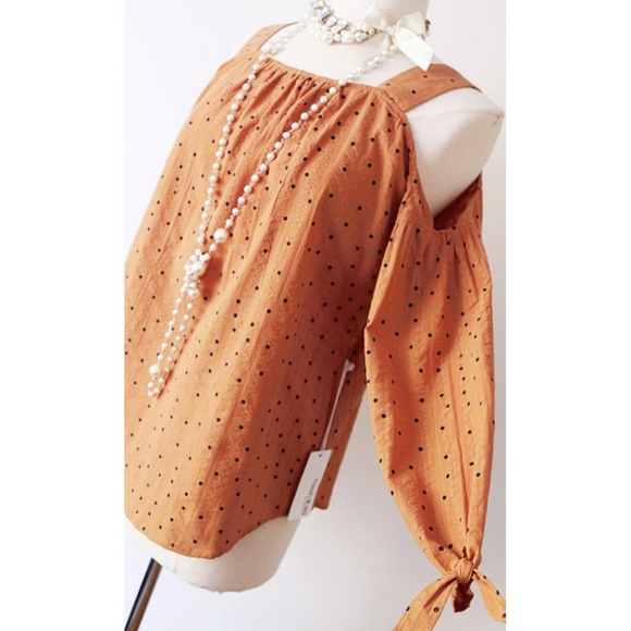 Spice PolkaDot Retro 100% Cotton Cold Shoulder Top - Picture 3 of 8